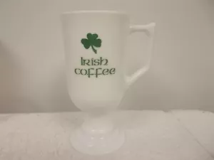 Irish Coffee Green Shamrock White Milk Glass Footed Cup Mug St Patrick's Day - Picture 1 of 6