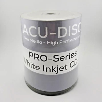 100 discos CD-R 52x en blanco imprimibles por inyección de tinta ACU-DISC de 700 MB 80 minutos A+
