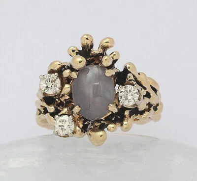 ♦ Ring in 14 kt 14k 585 er Gelb Gold mit Sternsaphir Saphir Brillanten Brillant - Bild 1 von 4