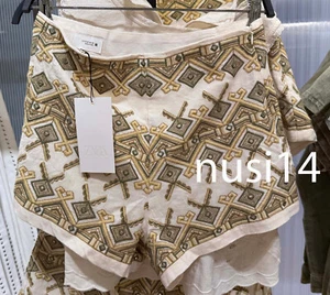 ZARA NUEVO PANTALÓN CORTO MUJER CINTURA ALTA BORDADO ESPEJO CRUDO CAQUI 5770/224/071 - Imagen 1 de 5