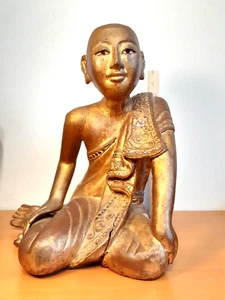 Antique Burmese Monk Wood Statue from Burma 19th or Early 20th Century - Picture 1 of 15