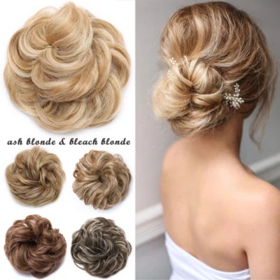 100% Real Natural Curly Messy Bun Hair Piece Scrunchie Hair Extensions Ombre HYT - Image 1 of 4