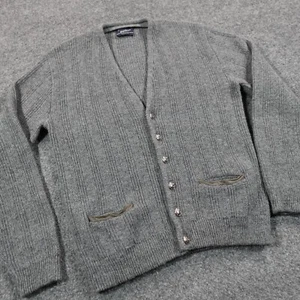 VTG Puritan Sweater Men L Gray Cable Knit Wool Cardigan Leather Trim USA 13848 - Picture 1 of 8