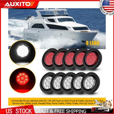 10X 2" redondo 9 LED sinais de parada luzes de freio traseiras lâmpada de caminhão para caminhão - Imagem 1 de 4