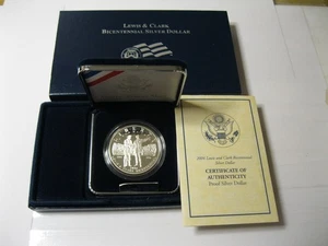 2004-P LEWIS & CLARK SILVER PROOF $1 DOLLAR! 90% SILVER! COMPLETE W/OGP - Picture 1 of 3