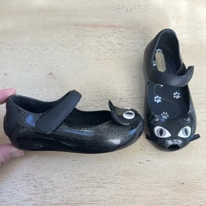 MINI MELISSA Ultragirl II Mary Jane Flat Jelly Cat Shoes Size 8 Black Glitter - Picture 1 of 7
