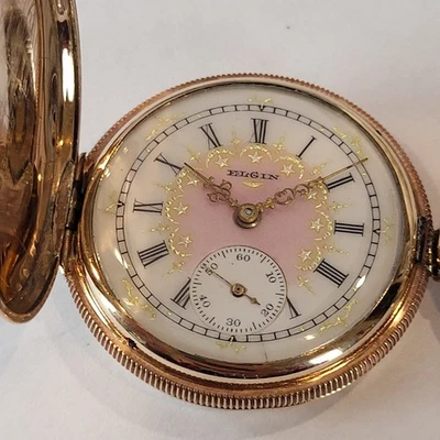 Q83 DROP DEAD GORGEOUS 1901 14K COLORED FANCY DIAL HUNTING CASE ELGIN! SERVICED! - Image 1 of 4