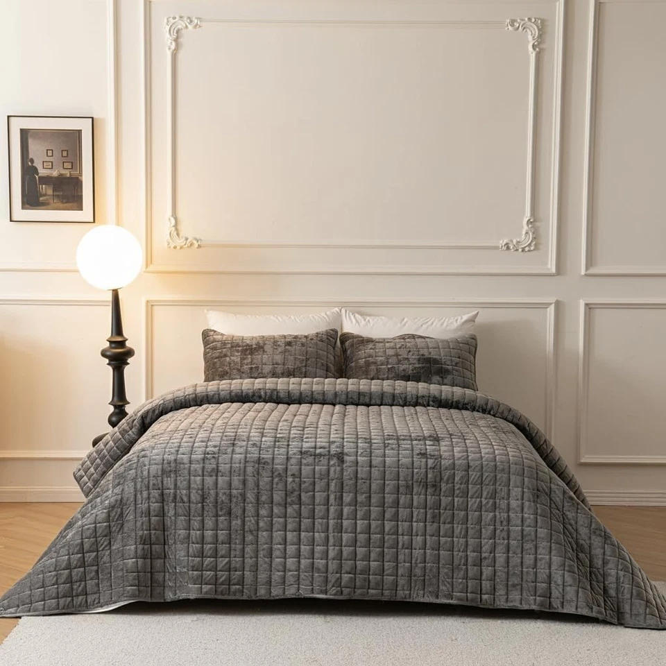 Conjunto de edredom luxuoso de veludo tamanho completo colcha luxuoso de veludo macio - Imagem 1 de 1