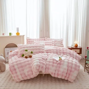 Kaninchen Plüsch Kinder Mädchen Rosa Weiß Bettbezug Bettbezug Queen - 3 Stck. Faux - Bild 1 von 9