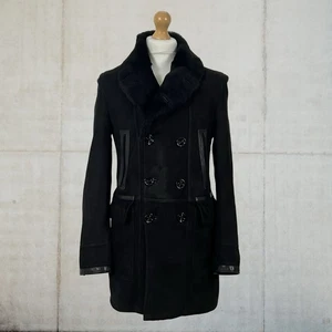 Pretty Green Black Label Fully Lined Double Breasted Suede Peacoat Fits Small - Picture 1 of 19