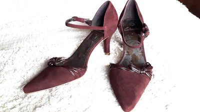 Clarks Burgundy Suede Ankle Strap Shoe Size 4 - Image 1 of 4