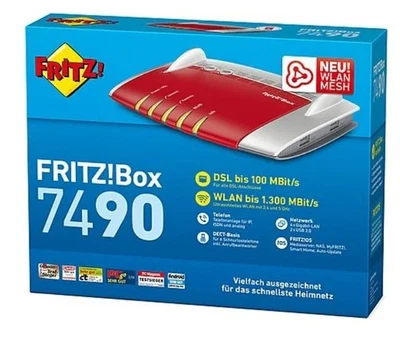 AVM FRITZ!Box 7490 WLAN AC + N Router (VDSL/ADSL, 1.300 Mbit/s (5 GHz), 450 Mbit - Bild 1 von 4