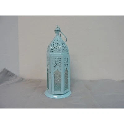Linterna colgante pequeña azul pastel hecha a mano en la India Foto 1 de 3