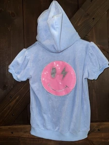 Felpa con cappuccio Lola The Boys NUOVA Smiley Face zip velluto ragazza 12 paillettes - Foto 1 di 6