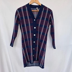 Maglione mod vintage anni 60 blu rosso e bianco motivo geometrico - Foto 1 di 4