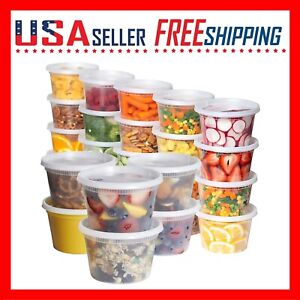 Container 16 oz Round Clear Plastic Deli Food Soup Restaurant Storage W/ Lids
