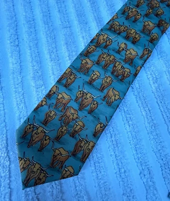 Corbata Wild Ties Para Hombre Hecha a Mano Azul Marrón Estampado Longhorn Corbata 62"L Foto 1 de 4