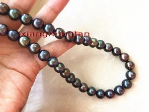 AAAAA 17"10-11mm NATURAL south sea blue red black Multicolor pearl necklace 14K - Picture 1 of 6