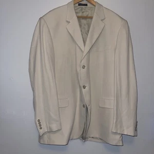 Andrew Fezza 100% Silk 48L Blazer Suit Jacket Tan Soft 3 Button Front - Picture 1 of 7
