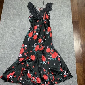 Free People Dress Womens Size M Black Red Floral Warm Hearts Midi Romantic - Picture 1 of 10