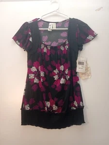 Looter Womens Size Small Blouse Black Purple Square Neck Floral Print NWT - Picture 1 of 10