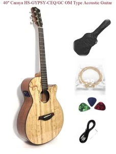 Caraya HSGYPSYCEQGC Spalted Spruce Built-In Pickups/Tuner OM  Acoustic guitar - Picture 1 of 12
