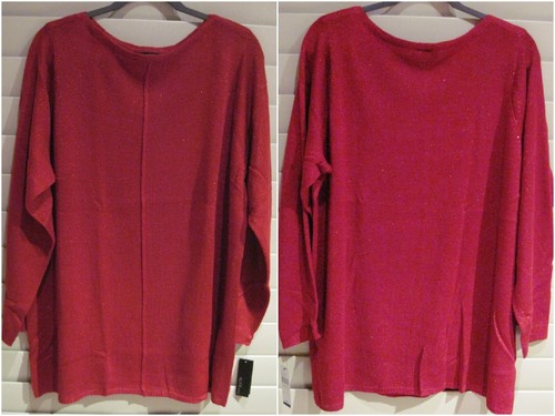 Plus 1X RED Long Sleeve Boat Neck Shimmery PULLOVER Alyx Sweater Light Weight