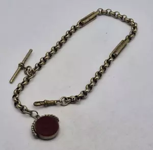 ANTIGUA CADENA DE RELOJ DE BOLSILLO DE METAL CON LLAVERO Y BARRA EN T - Imagen 1 de 6
