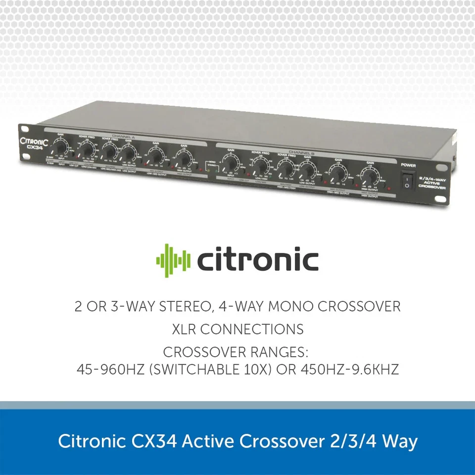 Citronic CX34 Active Crossover 2/3/4 Way Stereo Mono 19" Mono Install PA Band DJ - Image 1 of 4