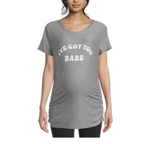 XL (16-18) Time and Tru Women's Maternity Short Sleeve Graphic T-Shirt Grey - Picture 1 of 12