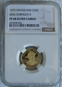 Swaziland 1975 Gold 50 Emalangeni NGC PF-68 Ult.Cameo King Sobhuza-II - Picture 1 of 3