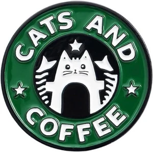 Cats and Coffee Enamel Pin Badge Lapel - Picture 1 of 1