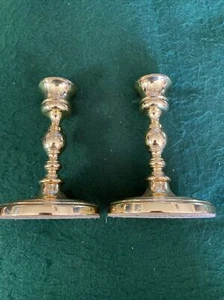 BALDWIN Solid Brass Candlesticks - 5" Tall - Round Base - Set of 2  - Picture 1 of 3