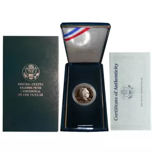 1990-P Proof $1 Silver Eisenhower Centennial Commemorative Box, OGP & COA - Picture 1 of 3