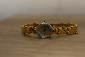 Vintage Geneva Quartz Diamonds Ruby Ladies Dress Watch Gold Tone New Batt 6" - Picture 1 of 6
