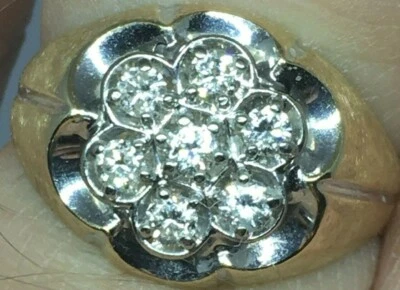 MENS 7 DIAMOND CLUSTER RING, 10KY Gold with SCALLOPED EDGES, SIZE 10 - Image 1 of 4