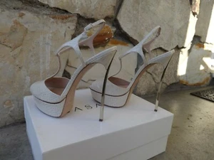 Casadei Skyhigh Blade Cage Strappy Platform Sandals Beige Patent EU size 10 - Picture 1 of 12