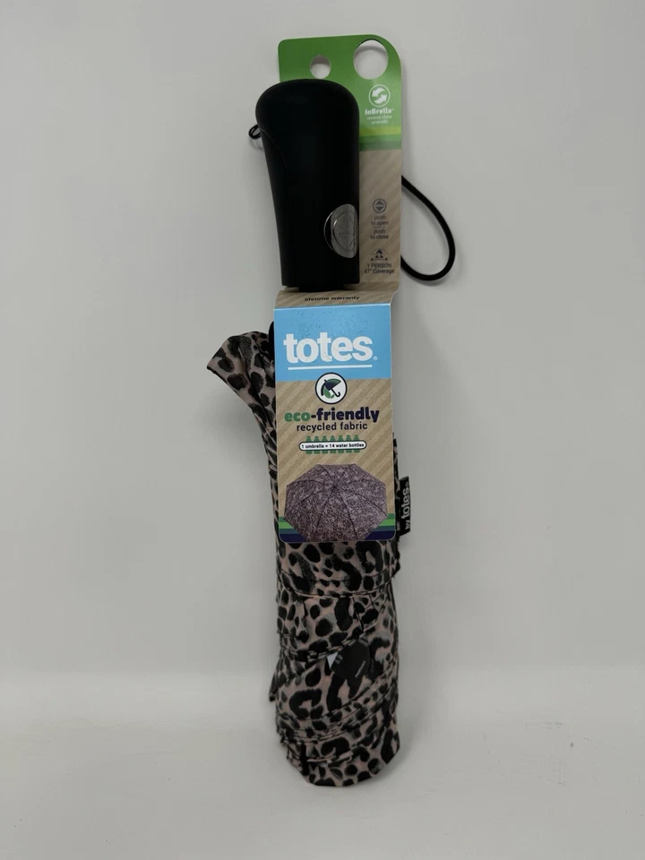 TOTES Umbrella INBRELLA Leopard Animal Print Eco-Friendly 47" Coverage