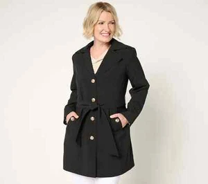 NEW Dennis Basso XXS BLACK Raincoat Water Resistant Trench Coat Detach Hood QVC - Picture 1 of 9