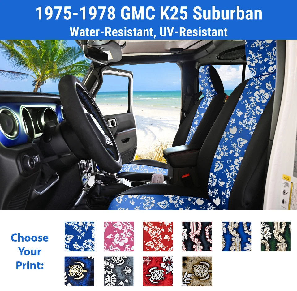 Fundas de asiento hawaianas para GMC K25 Suburban 1975-1978 Foto 1 de 4