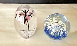 Pair VTG Art Glass Hand-crafted White/Blue 2-1/2" and 3-1/2" Tall Paperweights - Picture 1 of 5