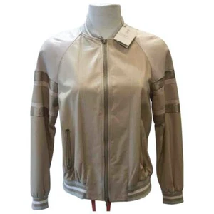Brunello Cucinelli Bomber Jacket Coat Leather Beige Gold Italy Size 4 - Picture 1 of 3