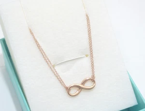 Tiffany & Co. 18K Rose Gold Clover Infinity Pendant Double Chain Necklace 16" - Picture 1 of 6