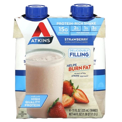 Batido de fresa Atkins Advantage 4 batidos 11 fl oz 325 ml cada dieta Atkins Foto 1 de 3