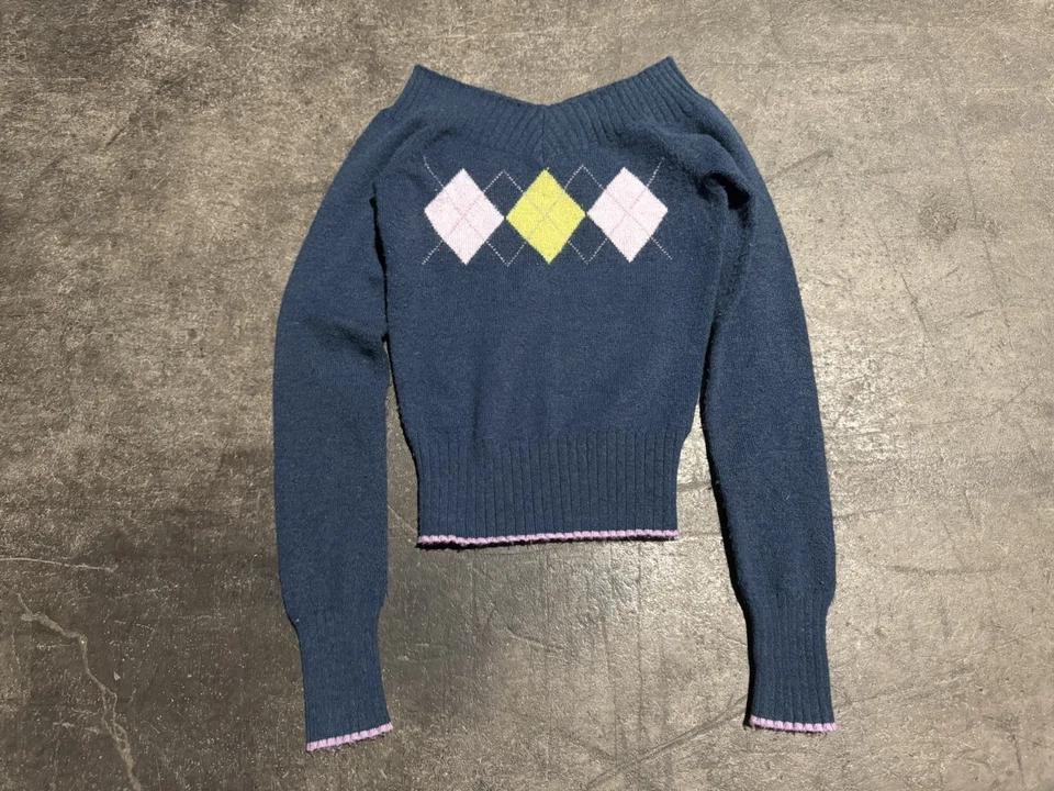 Suéter tejido vintage Y2k Abercrombie fuera del hombro Argyle Preppy  Foto 1 de 4