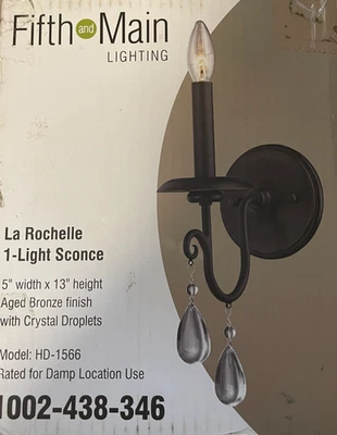 Fifth and Main 1-Light La Rochelle  Wall Sconce Bronze finish - Image 1 of 2