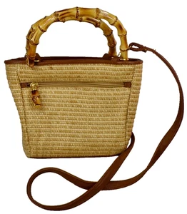 Jennifer Moore Straw Purse Handbag Bamboo Look Handles Crossbody Vintage - Picture 1 of 10