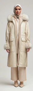 Reversible Rabbit Fur Leather Coat by Fatima Bibi | Women's Luxury Genuine Lambs - Foto 1 di 8