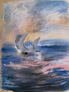 Nautical Realist Ship Gloucester Pastel Painting 9x12 Paper Original Signed - Picture 1 of 2