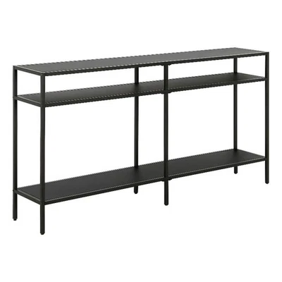 55" Wide Rectangular Console Table with Metal Shelves in Blackened Bronze, En... - Image 1 of 4